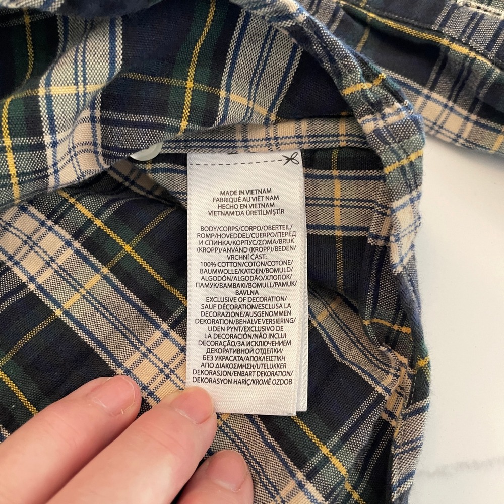 Polo Ralph Lauren Mens 2XB Big & Tall Plaid Button Down Shirt Navy Green Cotton - Picture 9 of 12